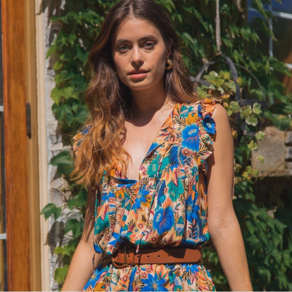 Tamga Designs Zofia Sleeveless Top in Sapphire print